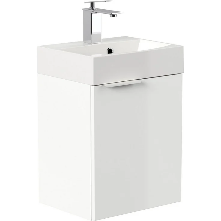 Posseik Badmöbel-Set Gäste WC Raumspar-Waschplatz "Cubi 40 cm" weiß Hochglanz – Bild 2
