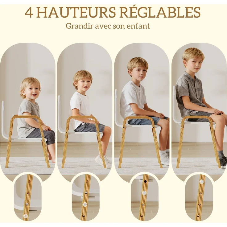 MELAYR, Set aus 2 höhenverstellbaren Kinderstühlen, Kindersessel aus Massivholz mit Armlehnen, 39 x 34 x 61,5 cm, weiß – Bild 6