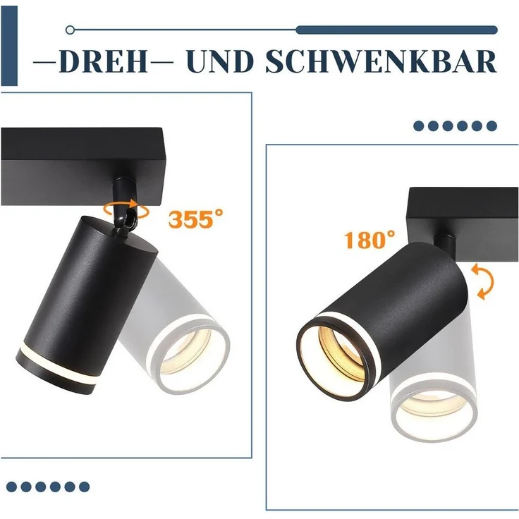 Nettlife Deckenstrahler Schwarz Schwenkbar Modern Wandstrahler Innen Metall Deckenlampe GU10, Schwenkbar 355°, ohne Leuchtmittel, für Flur Wohnzimmer Küche Schlafzimmer – Bild 1