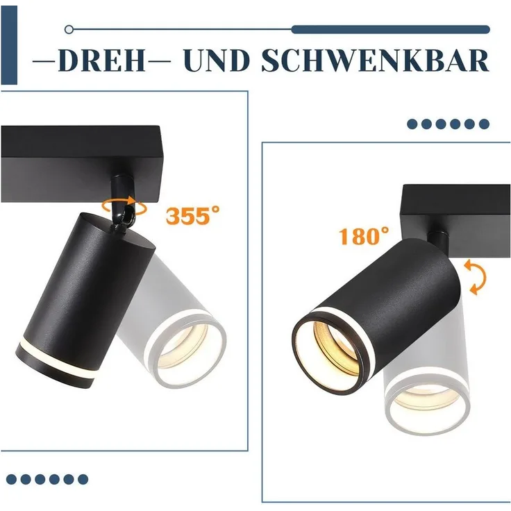 Nettlife Deckenstrahler Schwarz Schwenkbar Modern Wandstrahler Innen Metall Deckenlampe GU10, Schwenkbar 355°, ohne Leuchtmittel, für Flur Wohnzimmer Küche Schlafzimmer