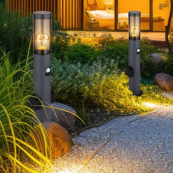 LED Sockelleuchte, Bewegungsmelder, 2x Steckdose, anthrazit H 60 cm – Bild 6