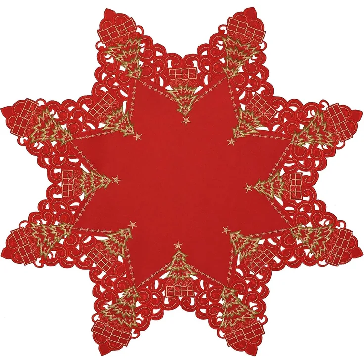 Grelucgo Tischdecke, Bestickt, Motiv Weihnachtsbaum, Achteck, 86 cm