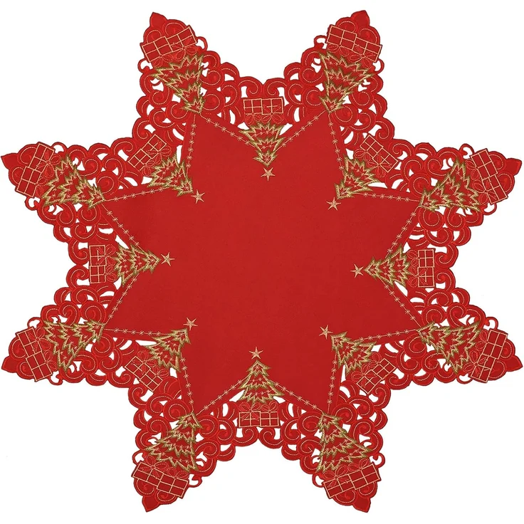 Grelucgo Tischdecke, Bestickt, Motiv Weihnachtsbaum, Achteck, 86 cm