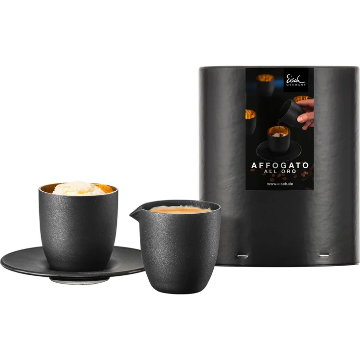 Eisch AFFOGATO Al Oro Espressoglas mit Kännchen Cosmo Gold in Geschenkröhre