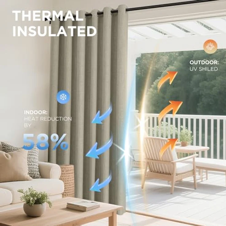 Joydeco, leinenfarbene Verdunkelungsvorhänge, 2-teiliges Set, 107 cm B × 213 cm L, 100 % lichtundurchlässig, strukturierte Thermisch isolierende Vorhänge für Schlafzimmer mit Privatsphäre – Bild 3