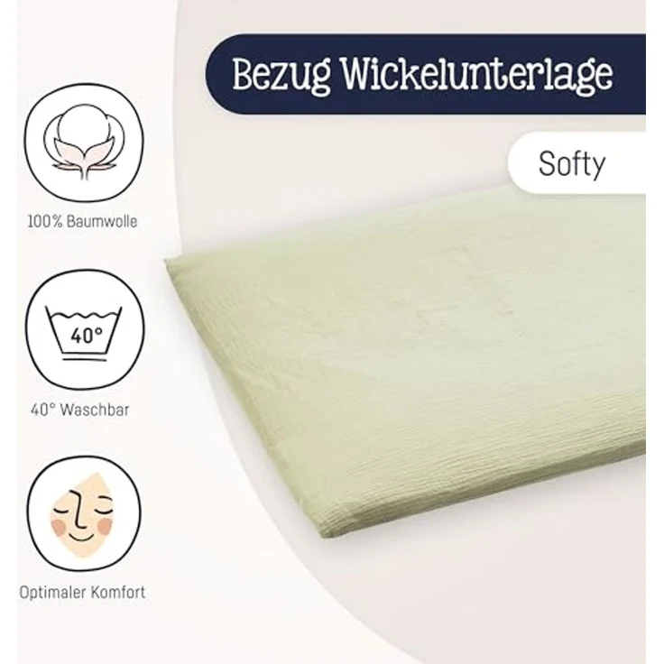 Julius Zöllner Überzug Wickelauflage Musselin lime 85/75 – Bild 2