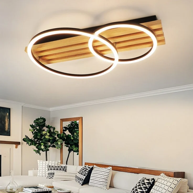 Nettlife LED Deckenleuchte Dimmbar Holz 3 Ringe 46W Modern Deckenlampe 70cm Wohnzimmer, mit Fernbedienung, LED fest integriert, für Schlafzimmer Büro Küche – Bild 5