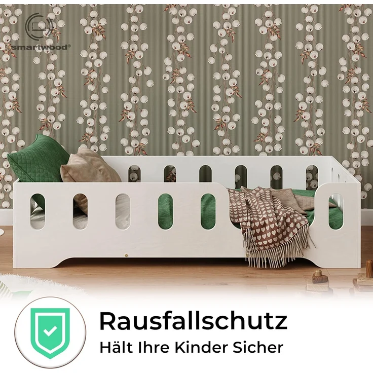 smartwood Kinderbett Bodenbett 90x160 mit Rausfallschutz & Lattenrost - Weiß - Kinder Montessori Bett TILA 2P mit glatten Kanten - Betten für schnelle Montage - Bis 230 kg belastbar – Bild 6