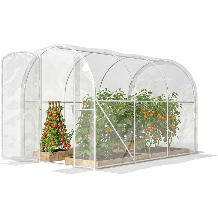 MELAYR, 3 x 2 x 2 m (6 m²) Tunnelgewächshaus mit Flügeltür und 150 g/m² PE-Folie für Gemüse, Transparent – Bild 2