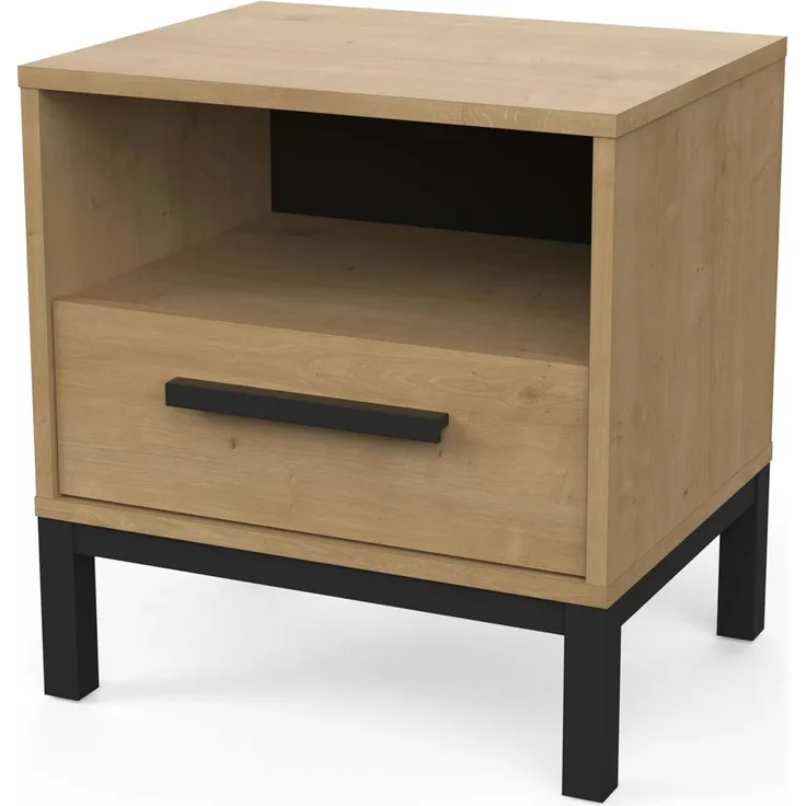 Calicosy 'CRAFT' Nachttisch mit 1 Schublade und 1 Nische, Eichedekor Craft - L44,6 cm - Helles Holz