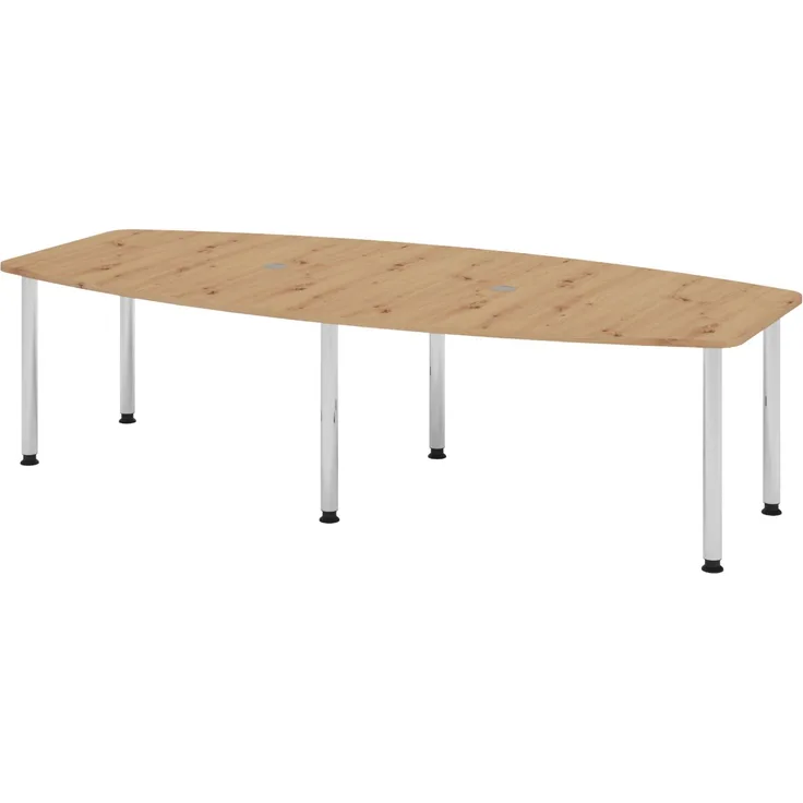 bümö Konferenztisch oval 280x130 cm großer Besprechungstisch in Asteiche, Besprechungstisch mit Chromfüßen, Meetingtisch für 10 Personen, XXL-Tisch für Besprechungsraum & Meeting, KT28C-R-C