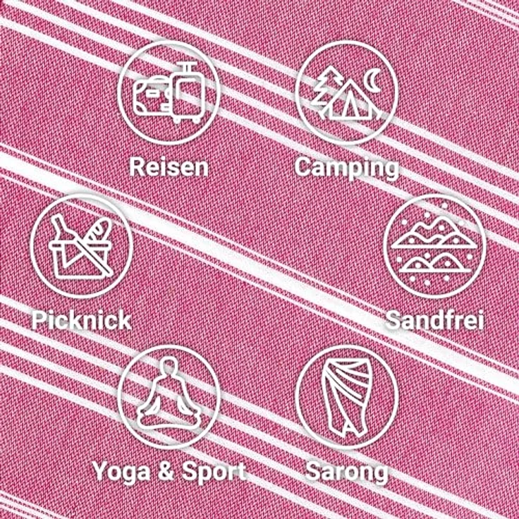 LeStoff Hamamtuch, 100% Bio-Baumwolle, 95 x 180 cm, schnelltrocknend, saugkräftig, leicht, rosa (Fuchsia) – Bild 4
