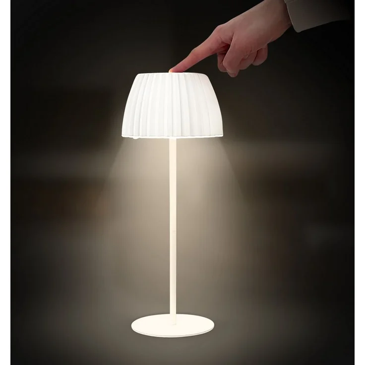 BRILONER - Riffle LED Tischlampe kabellos IP44 mit Lichtkante, 14,5x36,5 cm, Touchdimmer, Akku tauschbar, Nachttischlampe, Leselampe, LED Lampe, Akku Lampe, German Design Award Winner 2025, Weiß – Bild 4