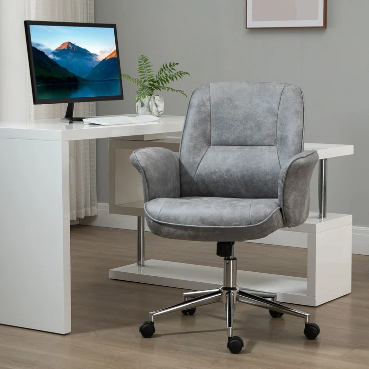 MELAYR, Homeoffice Stuhl Schreibtischstuhl aus Mikrofaser höhenverstellbar Drehstuhl mit, 67 x 69 x 102 cm, Hellgrau – Bild 4