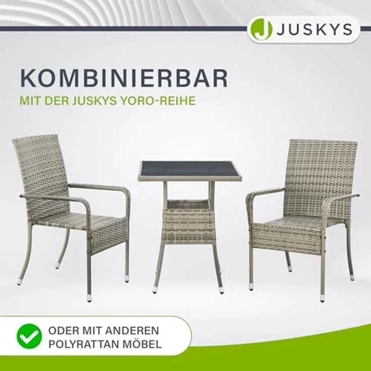 Juskys Polyrattan Gartentisch Yoro wetterfest - Balkontisch 60x60 cm eckig - Rattan Beistelltisch mit Glasplatte - kleiner Tisch für Balkon - Grau – Bild 6
