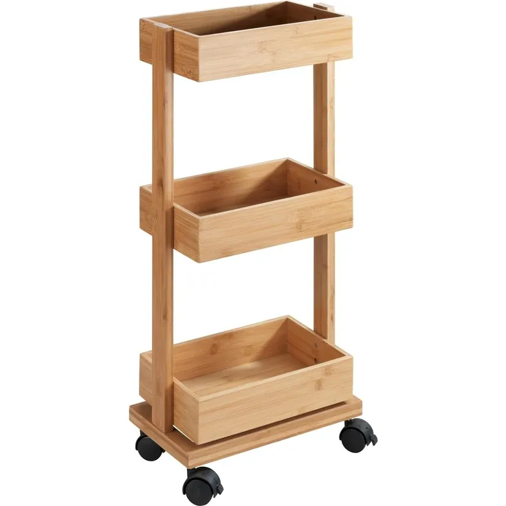 WENKO Regal Tortona, Badwagen, Rollregal, aus Bambus