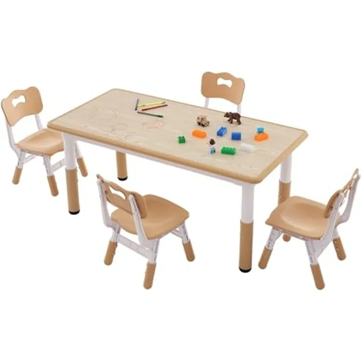 VEVOR Kindersitzgruppe Kindertisch, 4 Kinderstühle 1 Tisch Kindersitzgruppe aus PP, Kindertisch-Set Einstellbar 48,2-57,2 cm / 27-31 cm für Kinder, Mädchen, Spielzimmer Stabiles Kindermöbelset