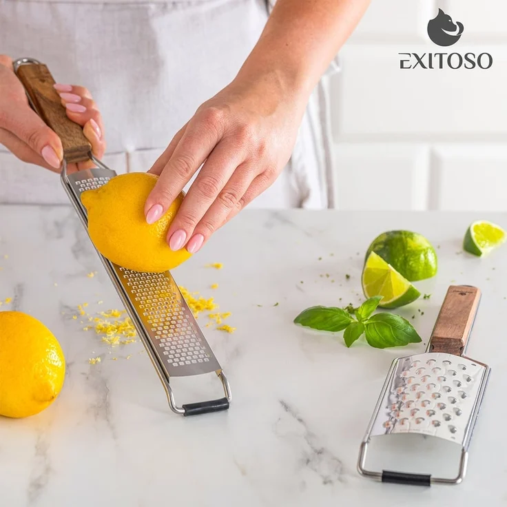 Exitoso Zitruszester Zester-Reibe 2er-Set, Ideal für Ingwer Knoblauch Muskatreibe Zitrusfrüchte, Holz – Bild 7