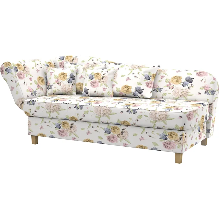 Max Winzer Recamiere mit Armteil links klappbar 'Selma', Flachgewebe beige geblümt, 82 cm x 88 cm x 190 cm