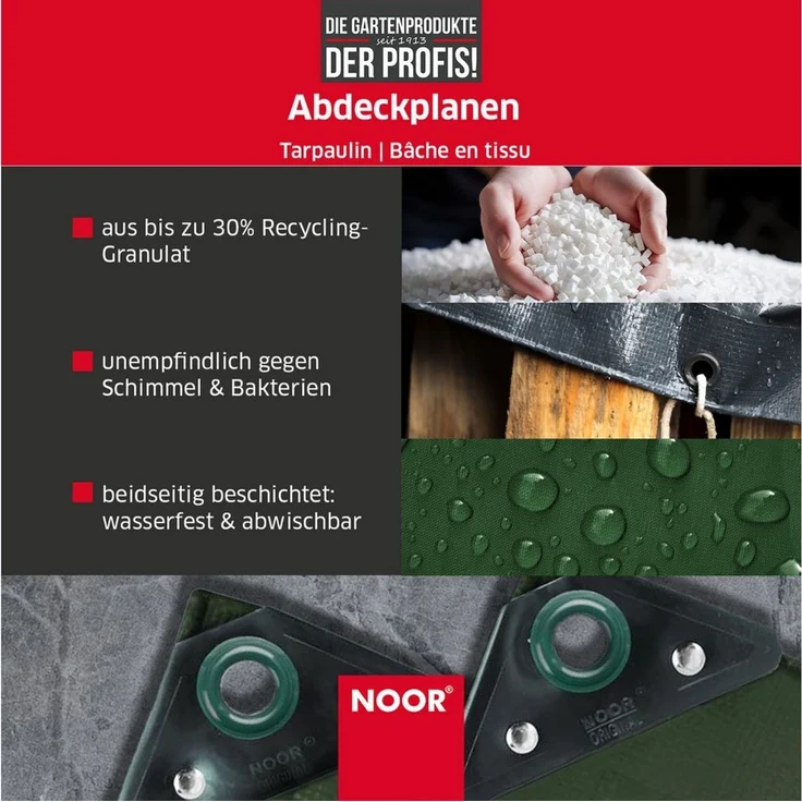NOOR Schutzplane HOBBY - vielseitige Abdeckplane - 120g/m², Gewebeplane Garten - wasserdicht - Ösen, verstärkte Ecken & Ränder – Bild 3