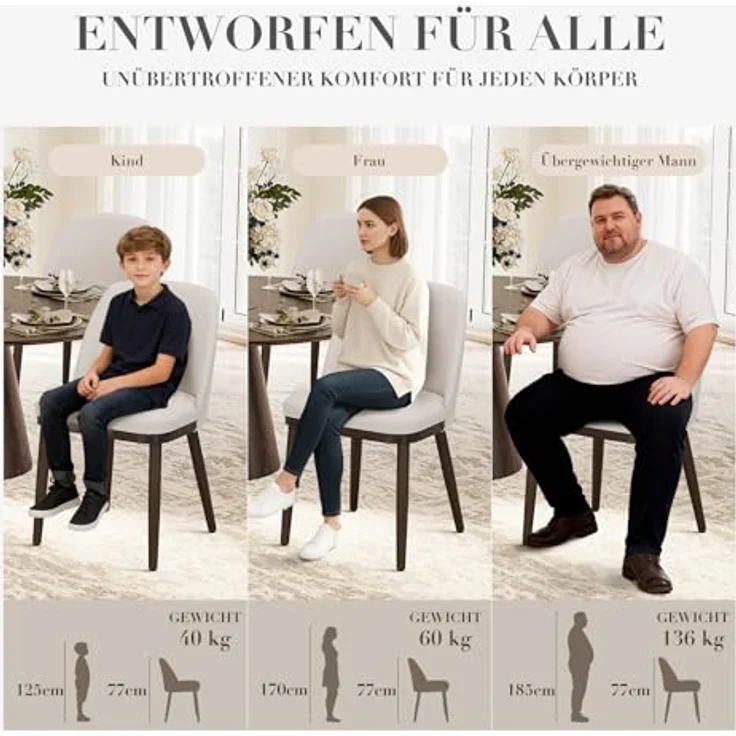 COLAMY Gepolsterte Esszimmerstühle 6er Set, Moderne Küchenstühle mit Rückenlehne, Stoffstuhl mit Holzbeinen für Esszimmer, Küche, Restaurant, Beige – Bild 4