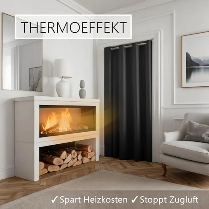 tinycurtains Türvorhang für alle gängigen Türgrößen, Thermovorhang (ohne Stange) Türgardine (1 St), Ösen, abdunkelnd, 100% Polyester, Raumteiler blickdicht schwarz Eclipse 210x150cm für Tür & Fenster – Bild 4
