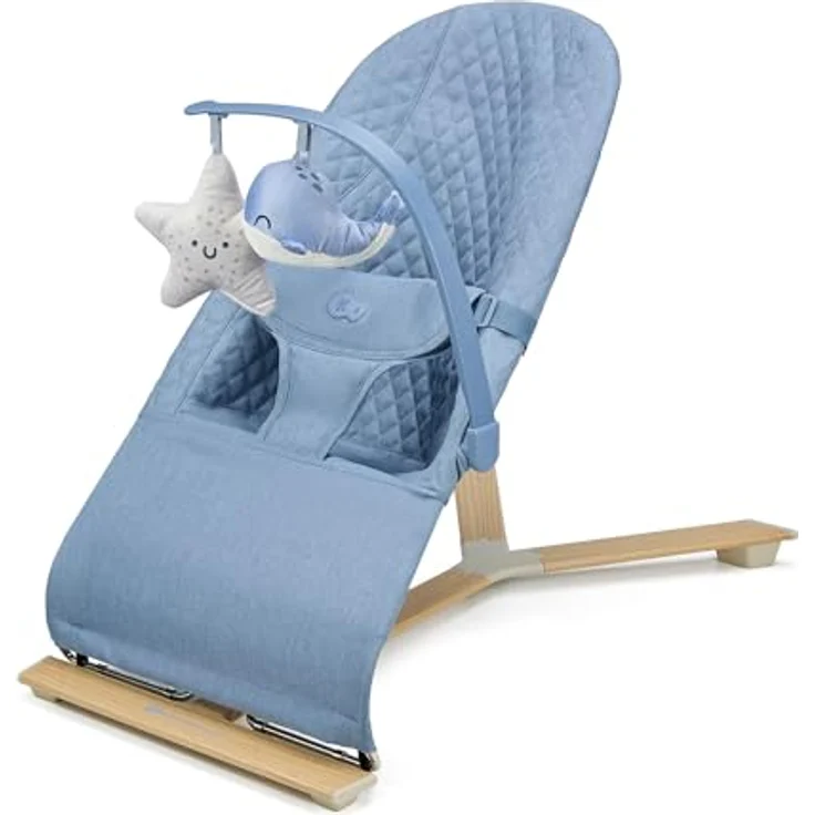 Kinderkraft MIMI NORDIC BREEZE Babywippe, Spielbügel mit 2 Spielzeuge, verstellbare Rückenlehne, Weiches Material, Minimalistische Skandinavisches Design, Zusammenklappbar, Blue – Bild 1