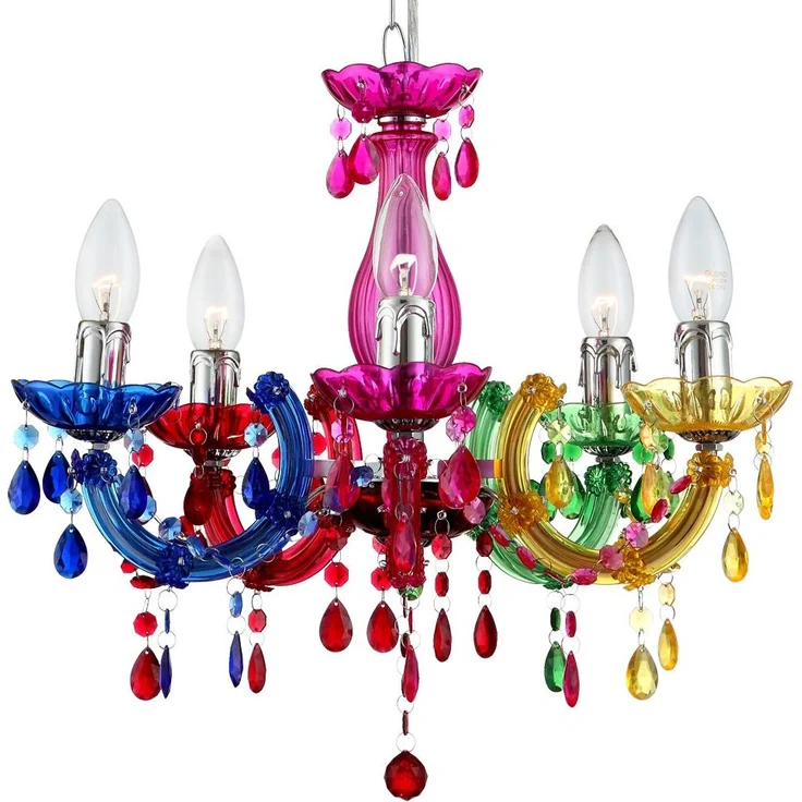 Kronleuchter, Lüster, Kristalle, bunt, 5-flammig, H 128 cm – Bild 9