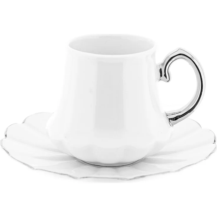 Elegantes 12-teiliges Mokkatassen-Set aus Porzellan - Weiß & Silber, 100 ml – Bild 1