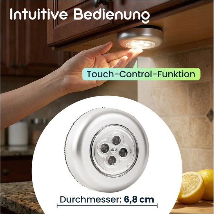 shop'n smile ideoon LED Unterbauleuchte mit Touch-Control, batteriebetriebene Schrankleuchten, selbstklebend - kabellose Push-Lights für Schränke – Bild 2