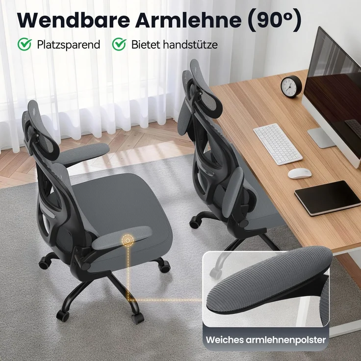 Botifly Ergonomischer Bürostuhl, Mesh-Gewebe, Grau, 90°-120° Wippfunktion, 10 cm Höhenverstellbar, 52 x 25.5 x 62 cm – Bild 7