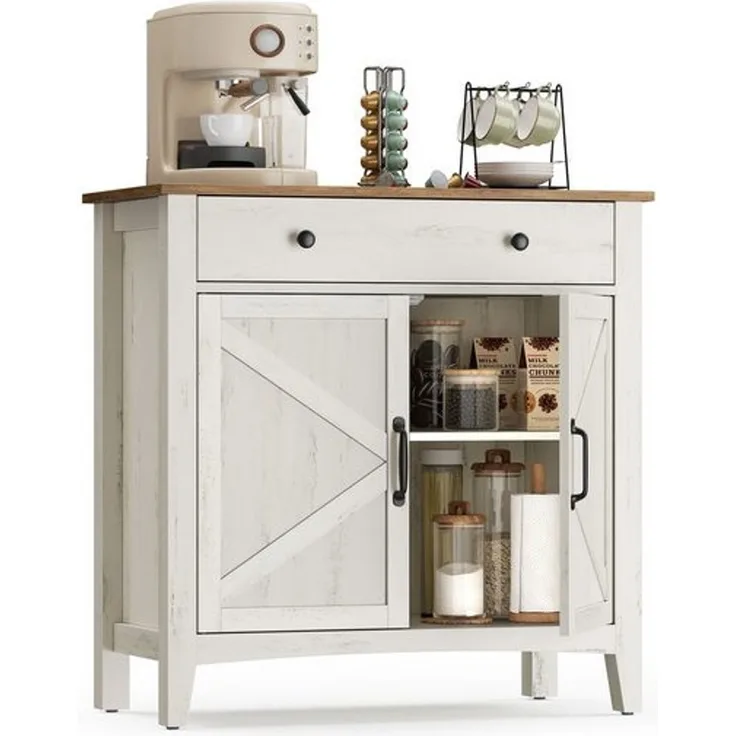 VASAGLE Küchenschrank, Sideboard mit Schubladen, Aufbewahrungsschrank mit Türen, verstellbare Ablage, Landhausstil, für Wohnzimmer Küche, 40 x 80 x 80 cm, vintageweiß-honigbraun BBKDE341W01