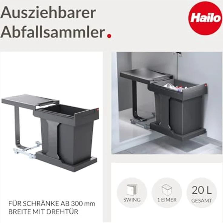 HAILO Abfallsorter 20 Liter SOLO 20 ab 30 cm Schrankbreite – Bild 3