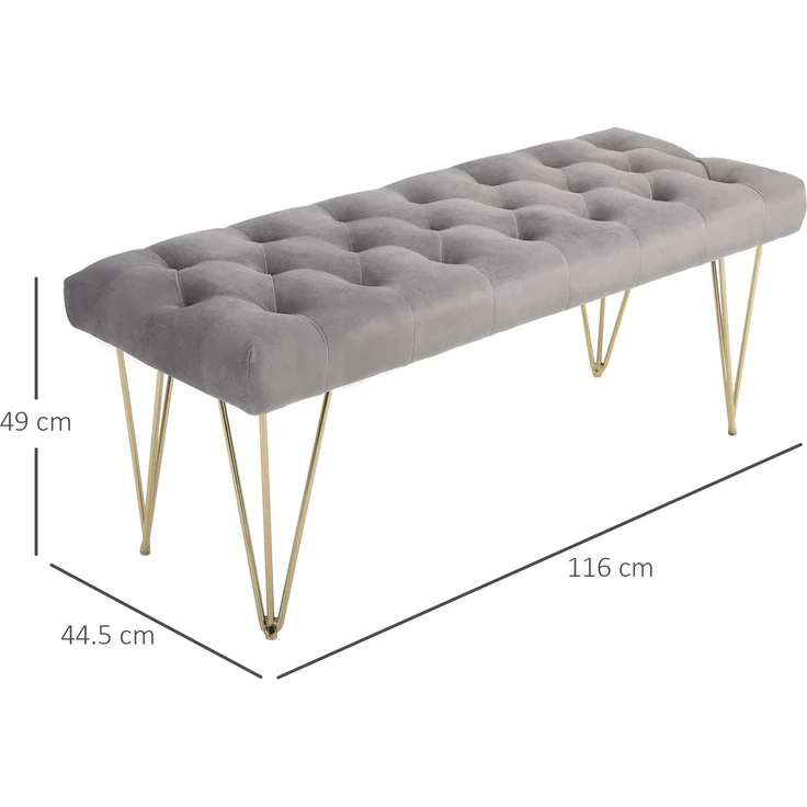 CHICFURN Bettbank 116x49x44,5 cm mit Samtbezug und Eisenrahmen – Grau – Bild 7