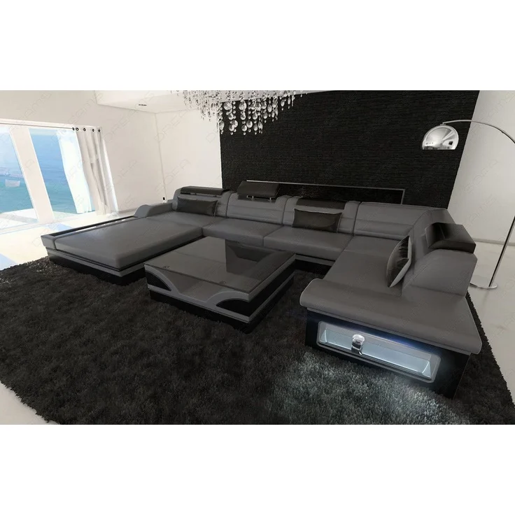 Sofa Dreams - Mini Luxus-Wohnlandschaft Mezzo mit LED-Beleuchtung - Kunstleder - Grau-Schwarz - Links – Bild 3