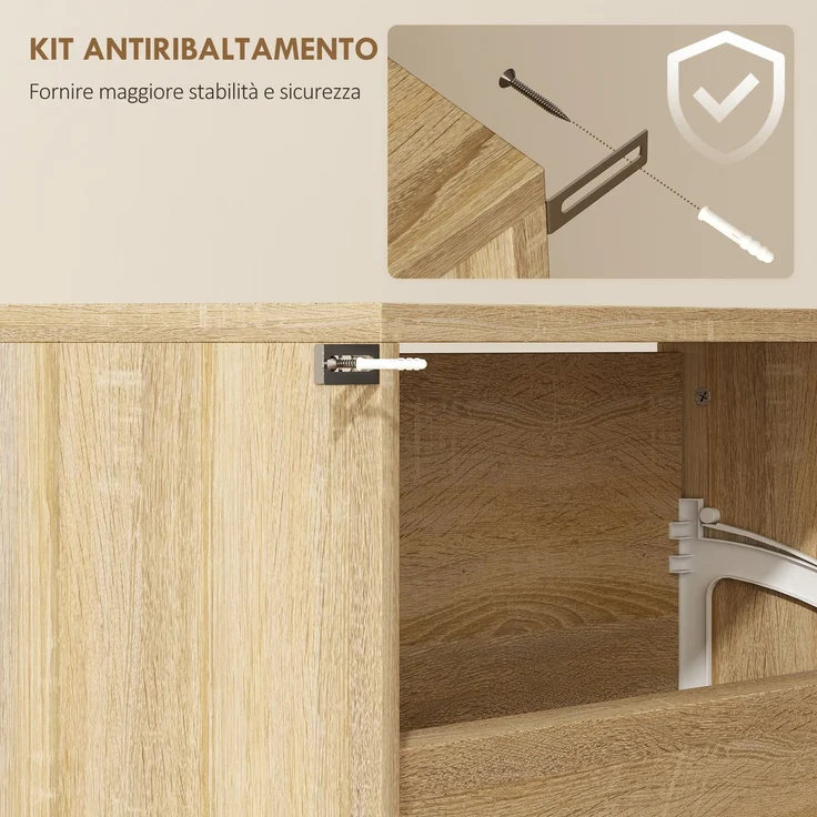 Spiegel-Schuhschrank mit 4 Türen, kippsicher, aus Holz, 63 x 17 x 146 cm, Farbe: Holz – Bild 8