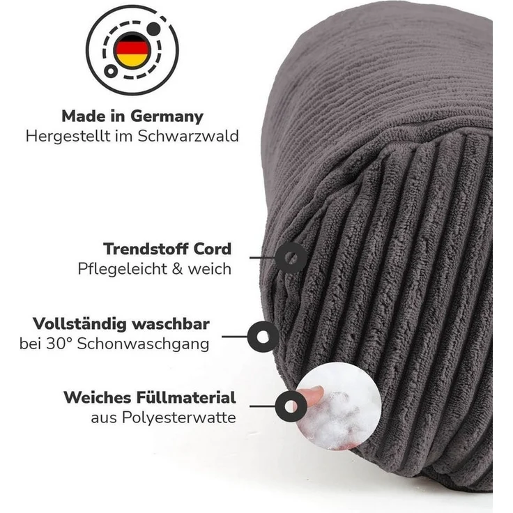 mokebo Nackenrolle Das Nickerchen, aus Cordstoff, auch als Nackenkissen, Kissenrolle oder Zierkissen in Anthrazit – Bild 2