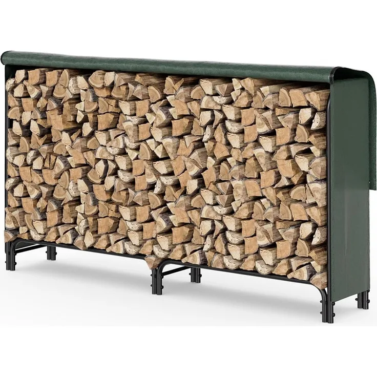VOUNOT Kaminholzregal Aussen Metall, Brennholzregal Außen, Feuerholzregal Outdoor mit wasserdichte Abdeckung, 200 x 116 x 36 cm