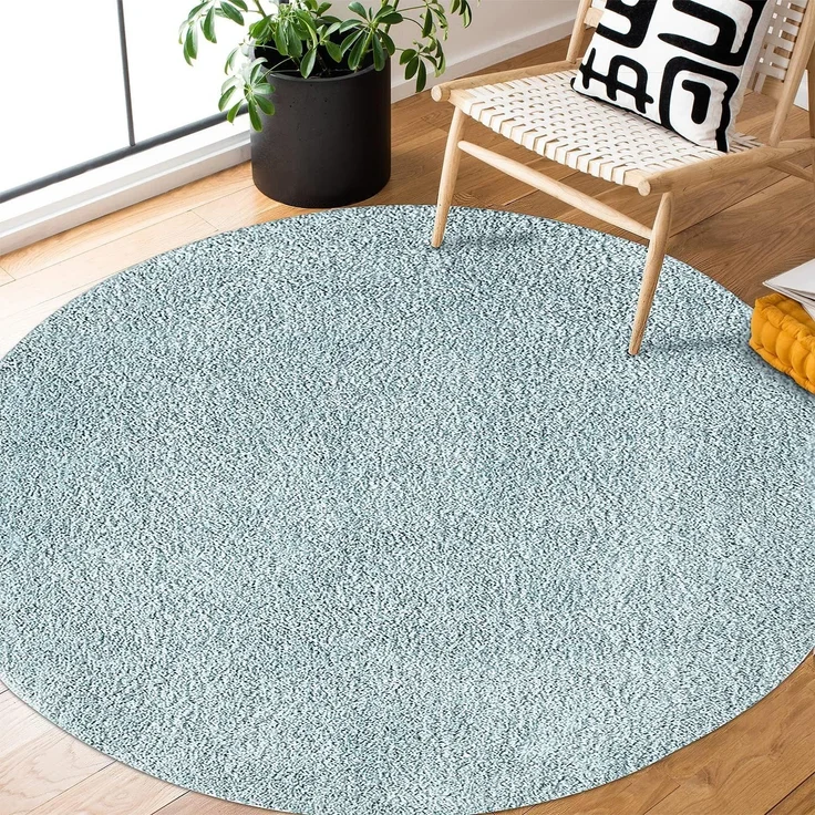 Teppich Rund Hochflor Shaggy - 160x160cm - Türkis Einfarbig Uni Flauschig Modern Boho Wohnzimmer Schlafzimmer Deko Teppiche Weich Schlafzimmer – Bild 1