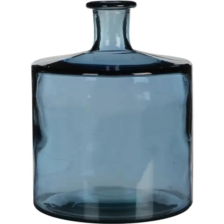 Mica Decorations 1006770 Blumen Guan Vase, recyceltes Glas in wohnlichem Blau, H26 x Ø21 cm