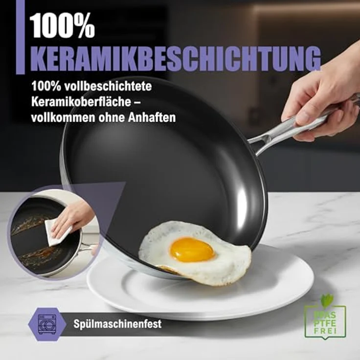 Morleos Keramikbratpfanne Ø 32cm, 5-Schicht, Edelstahl, backofenfest, spülmaschinengeeignet, Antihaft – Bild 4