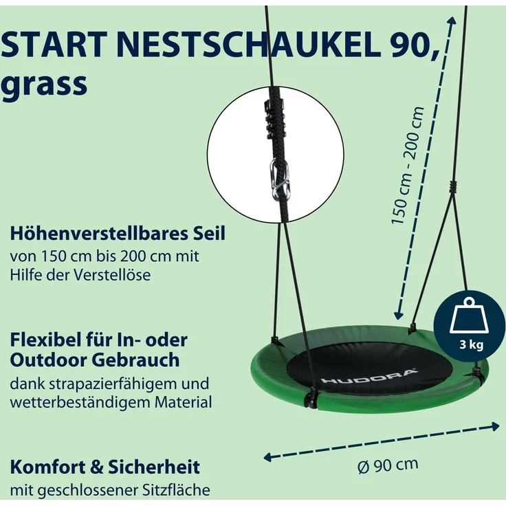 HUDORA höhenverstellbare Nestschaukel, 90-110 cm, Grün – Bild 2