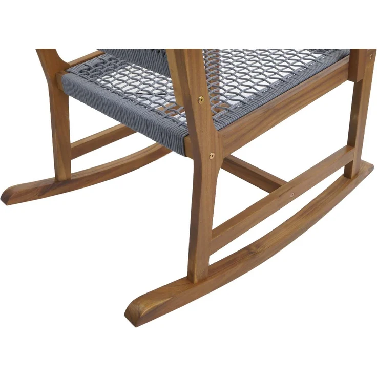 Schaukelstuhl HWC-P73, Garten Outdoor Wippstuhl Relaxstuhl Schaukelliege, Akazie Holz Rope Seilgeflecht ~ grau – Bild 7