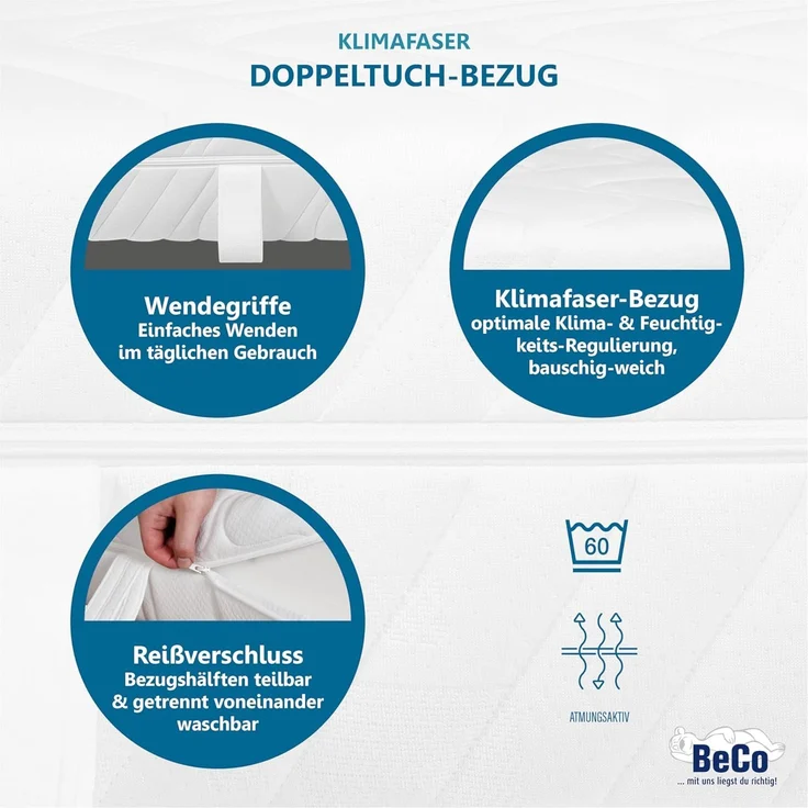 Beco 'Maxima Plus' Taschenfederkernmatratze mit waschbarem Bezug, H2, 22 x 140 x 200 cm – Bild 4