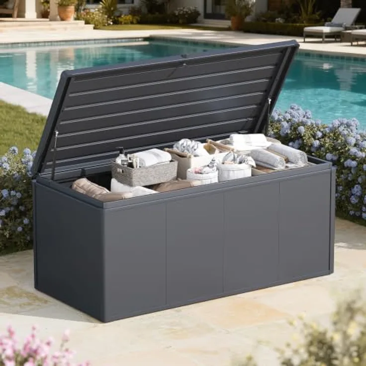 Weide Noble Gartenbox 830 L, wetterfeste Aufbewahrungsbox aus verzinktem Stahl in Anthrazit mit komfortablem Gasdruckdeckel