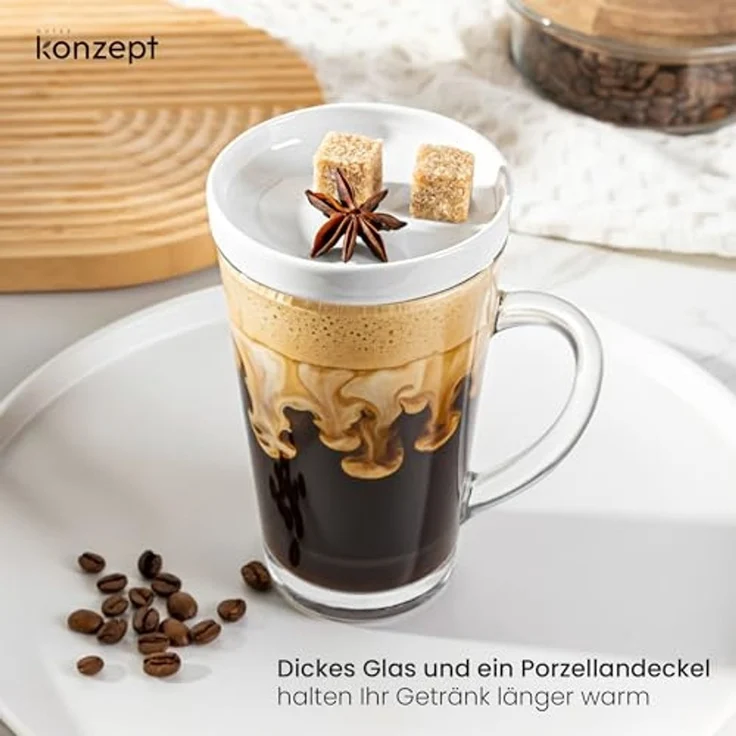 KONZEPT Teeglas Mit Deckel – 300 Ml Mit Henkel, 1-tlg, aus Glas Mit Deckel, hitzebeständig & spülmaschinengeeignet – Bild 7