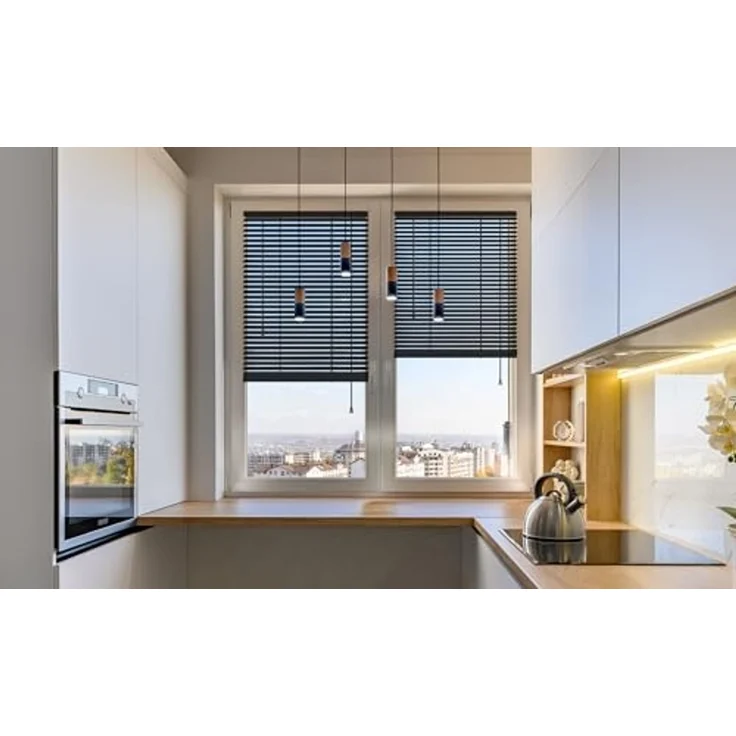 Sonello Jalousie Klemmfix ohne u. mit Bohren 30cm x 100cm Schwarz Aluminium Jalousette, Klemmfix, Inkl. Halterung für Decken- u. Wandmontage Alu Jalousie Fenster u. Tür, Blickdicht freihängend – Bild 3