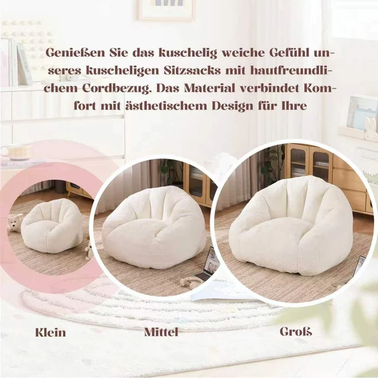 Sitzsack Beige aus weichem Polyester mit ergonomischer Form für Kinder,52*75*70 cm – Bild 10