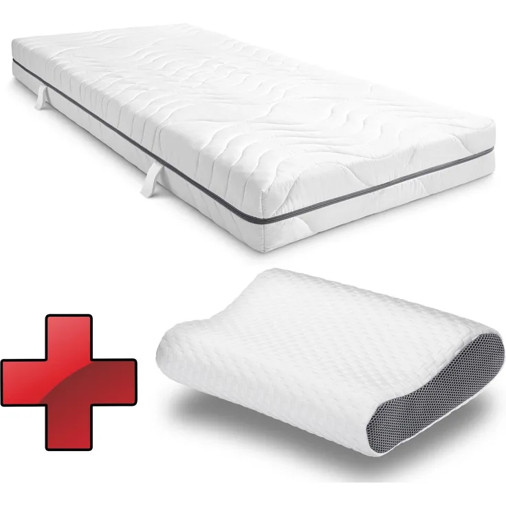 7 Zonen Viskoelastik-Matratze Sleezzz Smart 90 x 200 cm, Höhe 18 cm, Härtegrad H3 mit Air Memoryschaum + Sleezzz® Premium Memory-Effekt Kissen