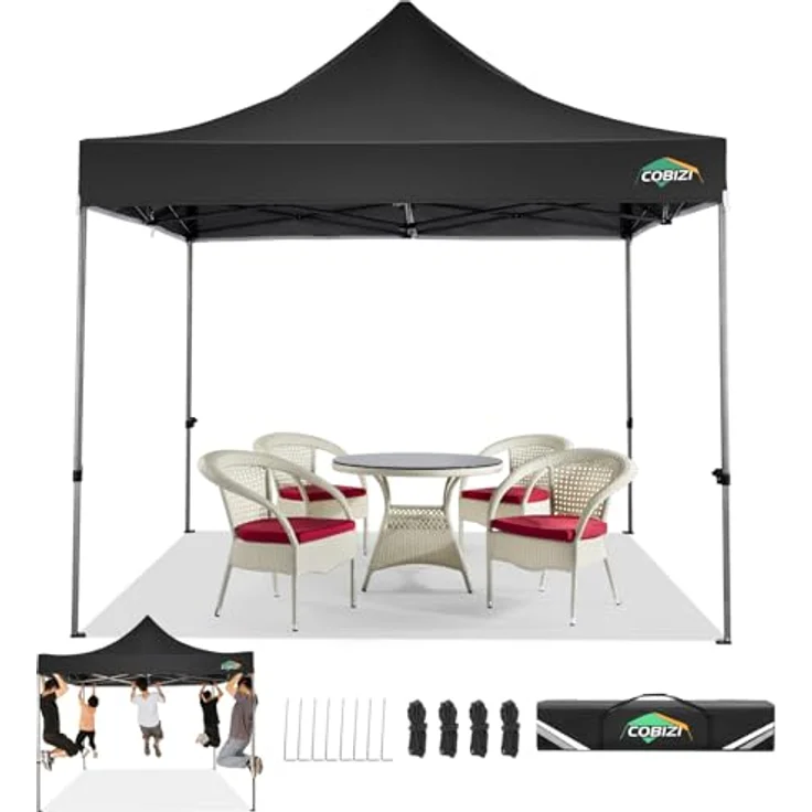 COBIZI pavillon 3x3 wasserdicht stabil Winterfest faltpavillon 3x3,Outdoor faltbar pavillon Party Zelt，gartenpavillon, Schwarz – Bild 1